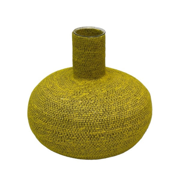 Vase en osier avec son vase en verre incorporé