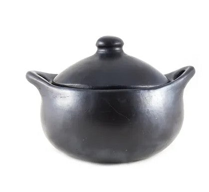 Cocotte ronde deux hauteurs avec couvercles en poterie noire de Colombie
