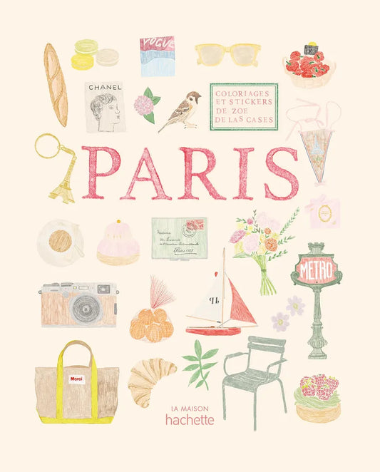 Couverture du carnet de coloriage et stickers PARIS de Zoe de las Cases.