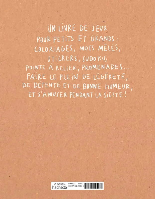 Dos du livre de jeux SIESTE de Zoe de las Cases.