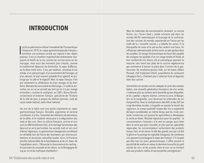 Introduction du Petit Dictionnaire des accords mets et vins de Olivier Bompas chez Hachette. 
