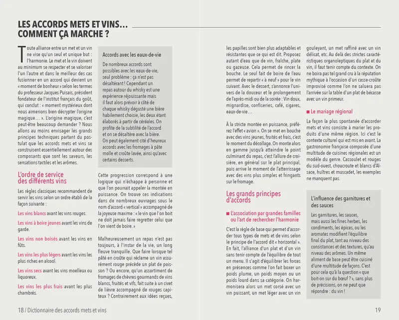 Fonctionnement des vins du Petit Dictionnaire des ccords mets et vins de Olivier Bompas chez Hachette. 