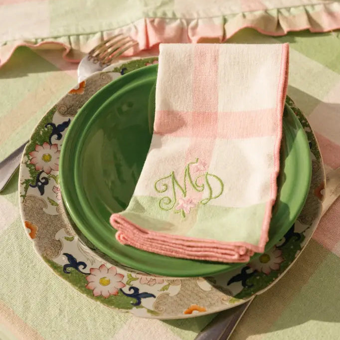LOT DE 2 SERVIETTES_A_CARREAU_VERT_ET_ROSE__LA_PETITE_BOITE_JAUNE