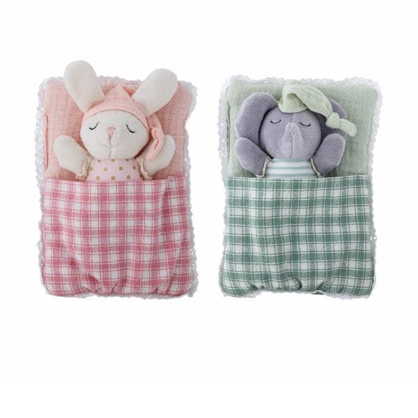 LOT DE DEUX PETITES POUPEES LAPIN ET ELEPHANT - LA PETITE BOITE JAUNE