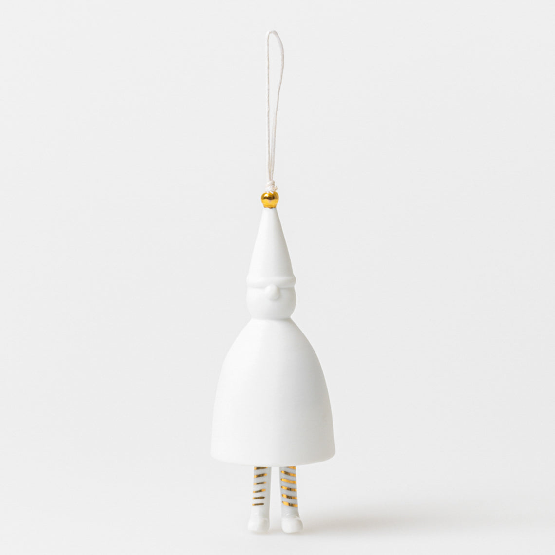 Cloche en porcelaine en forme de Lutin blanc et doré, à suspendre. 