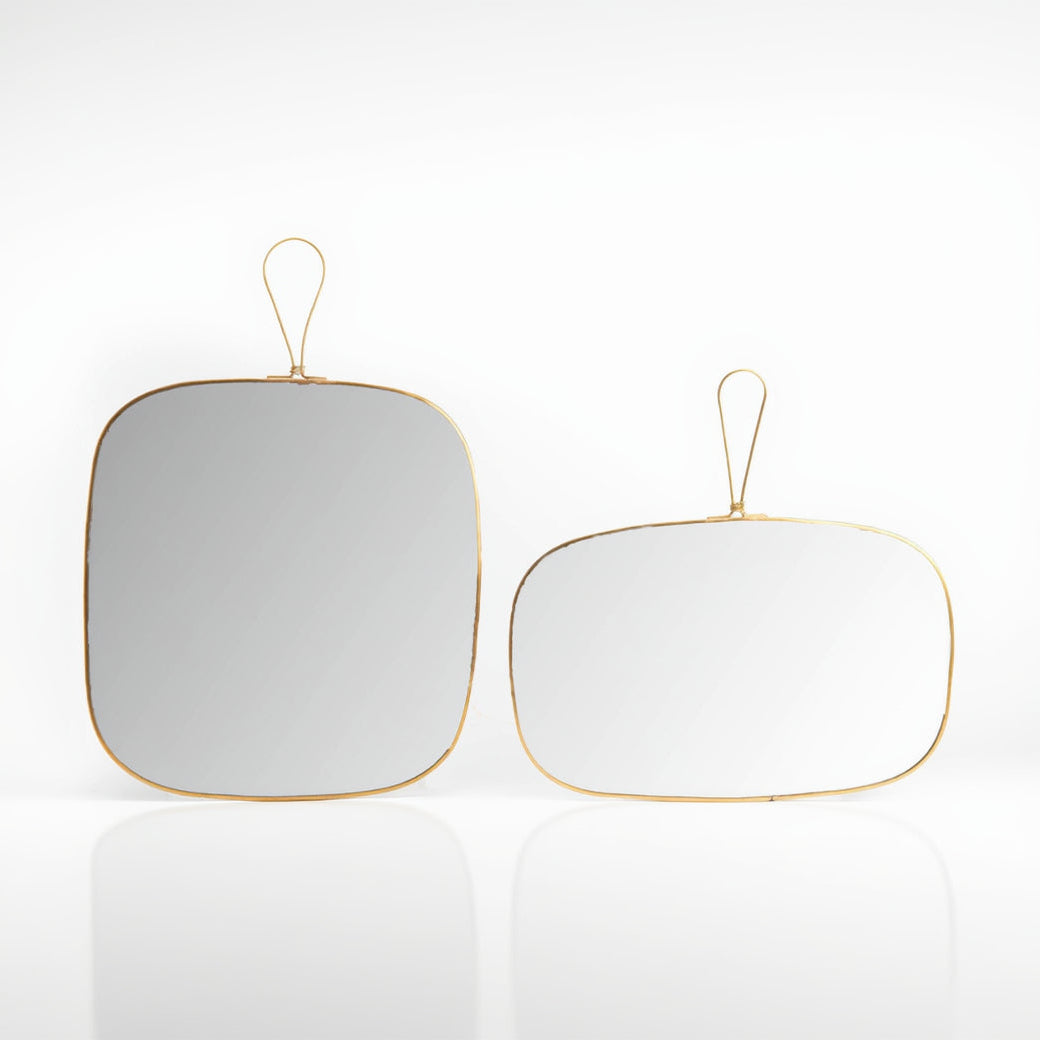 Miroir rectangulaire arrondi à suspendre, bord doré - 2 tailles