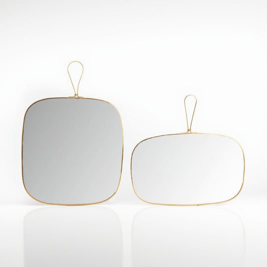 Miroir rectangulaire arrondi à suspendre, bord doré - 2 tailles
