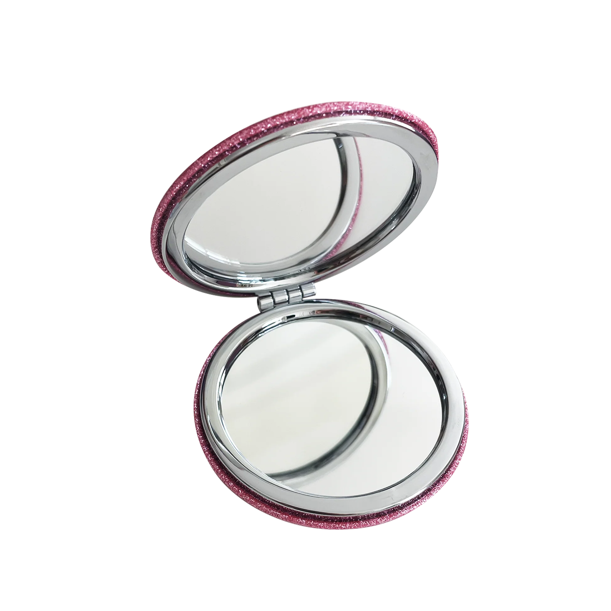 Miroir de poche pailleté rose.