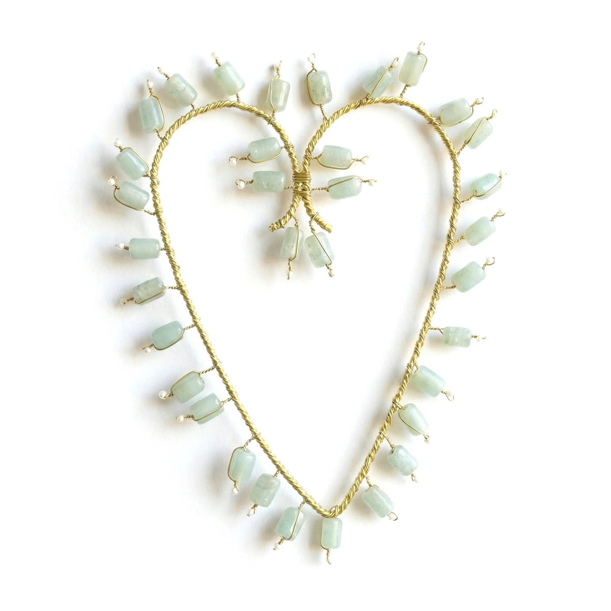Décoration de Noël à suspendre - Coeur doré avec perles céladon