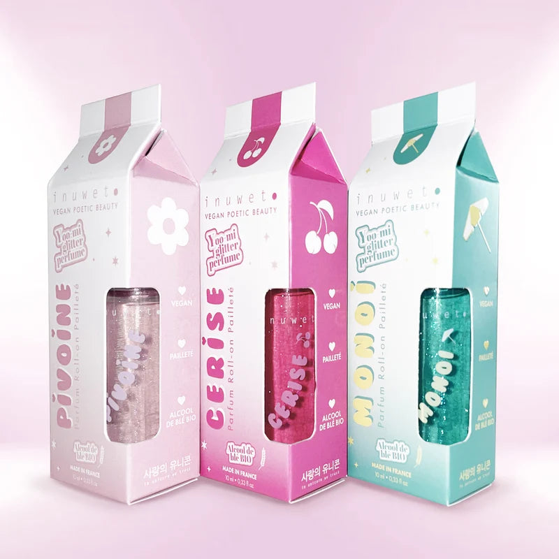Packaging des roll-ons parfumés à paillettes.