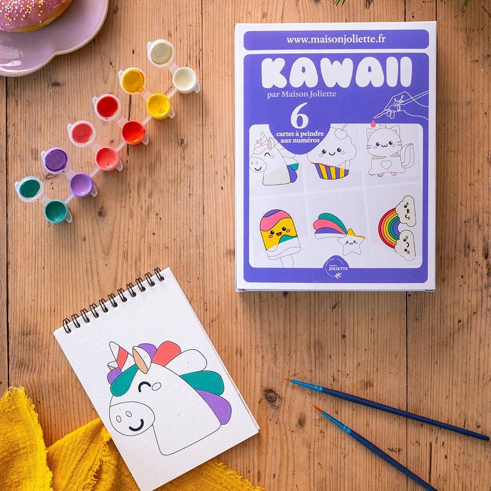 Peinture aux numéros, coffret de cartes à peindre, thème : kawaii.