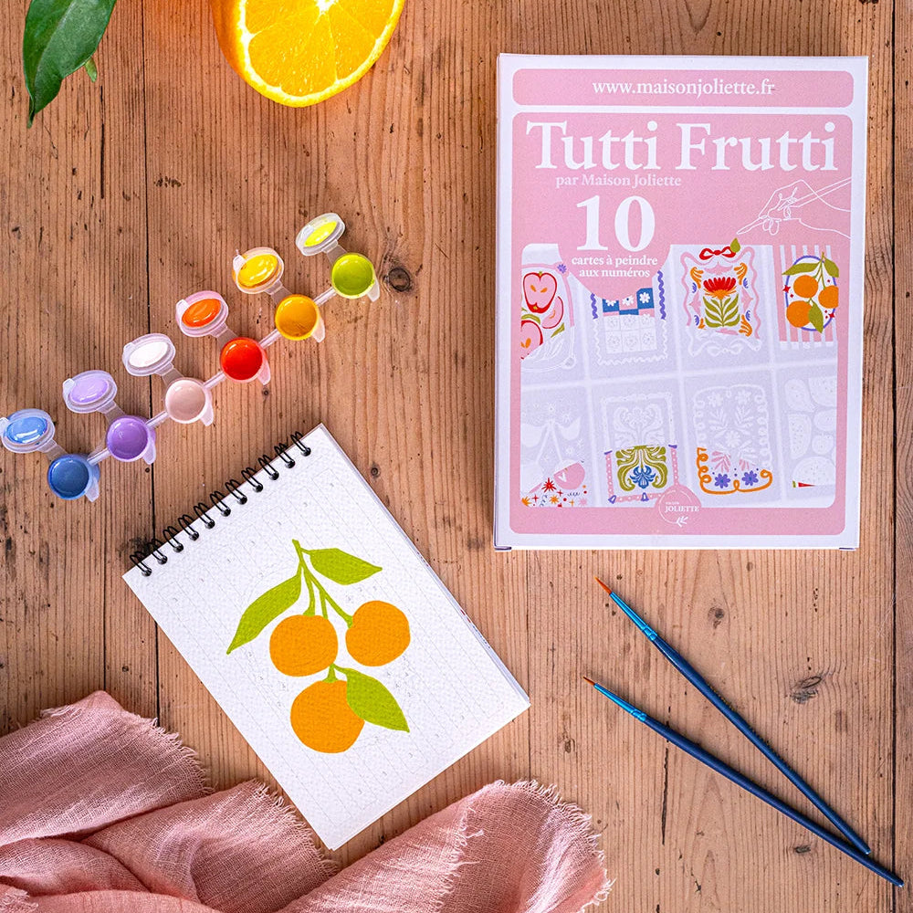 Peinture aux numéros, coffret de cartes à peindre, thème : Tutti Frutti.