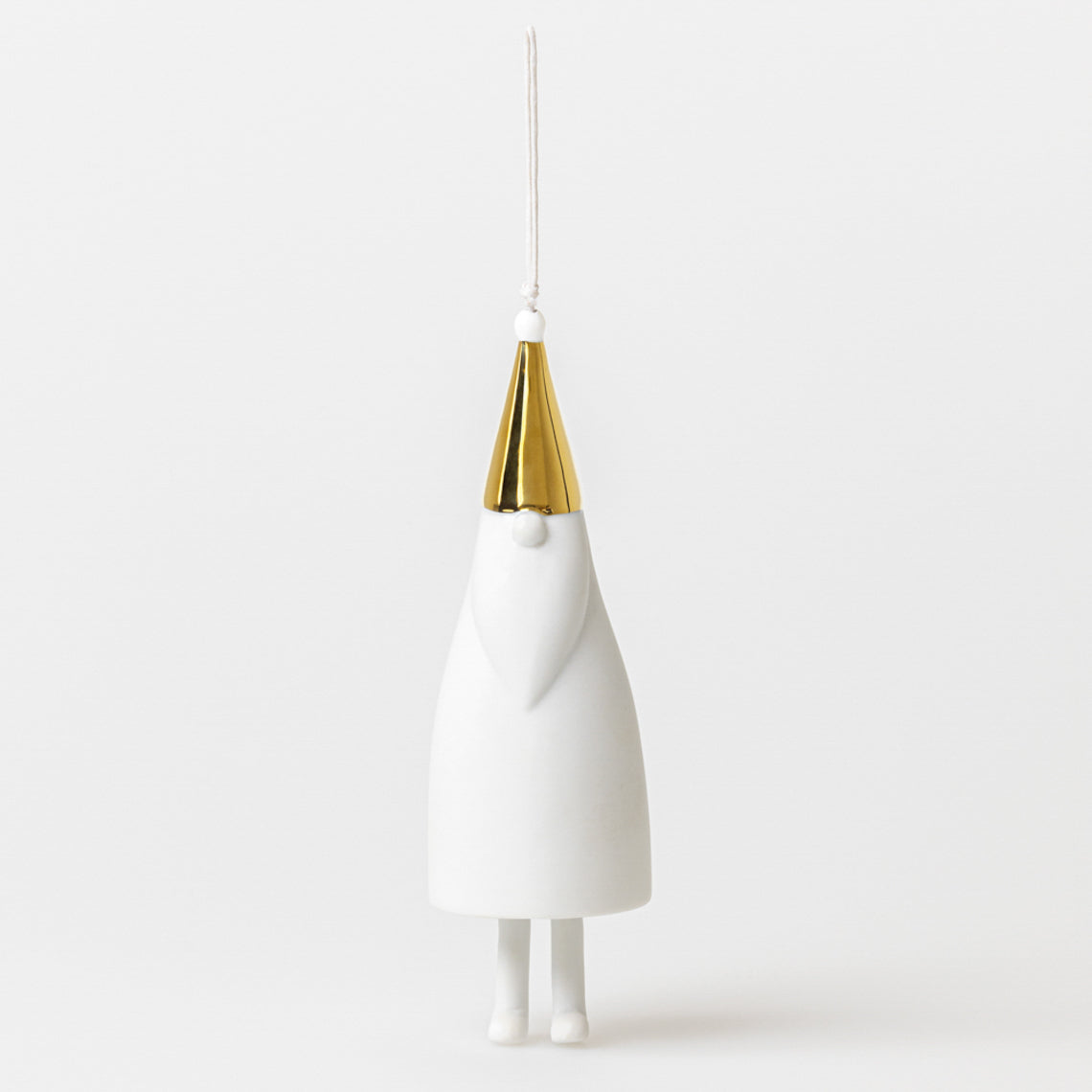Cloche en porcelaine en forme de Père Noël blanc et doré, à suspendre. 