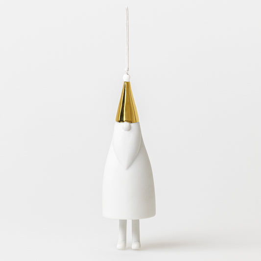Cloche en porcelaine en forme de Père Noël blanc et doré, à suspendre. 