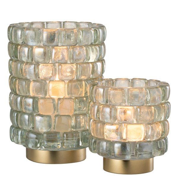 Duo de photophores cylindriques avec des mosaïques transparentes. 