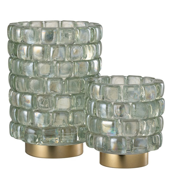 Duo de photophores cylindriques avec des mosaïques transparentes. 