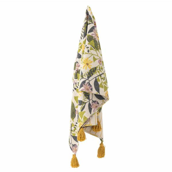 Plaid en coton recyclé, motif botanique et floral