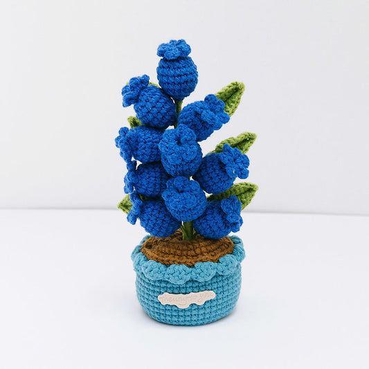 Myrtilles en crochet en pot.