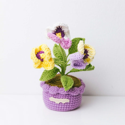 Pensées en crochet fait main – Fleur décorative en pot