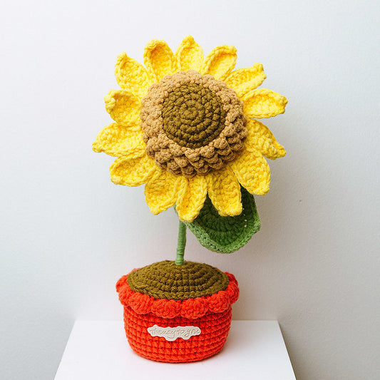 Tournesol en pot en crochet.