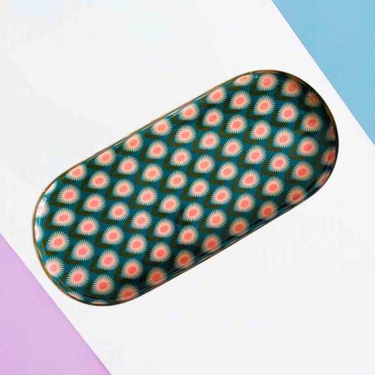 Plateau décoratif oval en métal coloré - plusieurs motifs