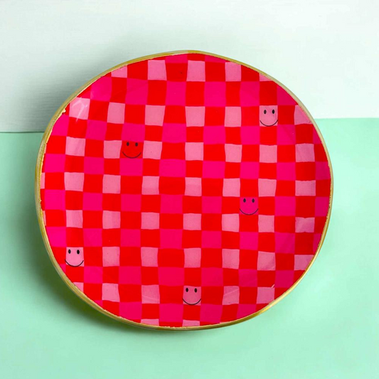 PLATEAU-vide-poche-COLORE DAMIER SMILEY-EN-METAL2-LA-PETITE-BOITE-JAUNE-