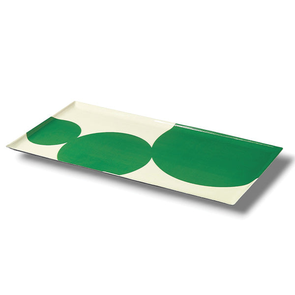Plateau rectangulaire aux motifs à gros pois, modèle Astre, coloris vert et blanc.