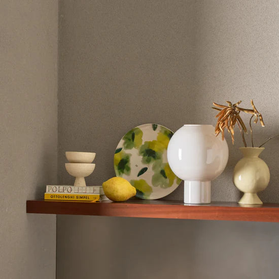 PLAT EN CERAMIQUE ARTISANALE FLEURI  VERT ET JAUNE - LA PETITE BOITE JAUNE