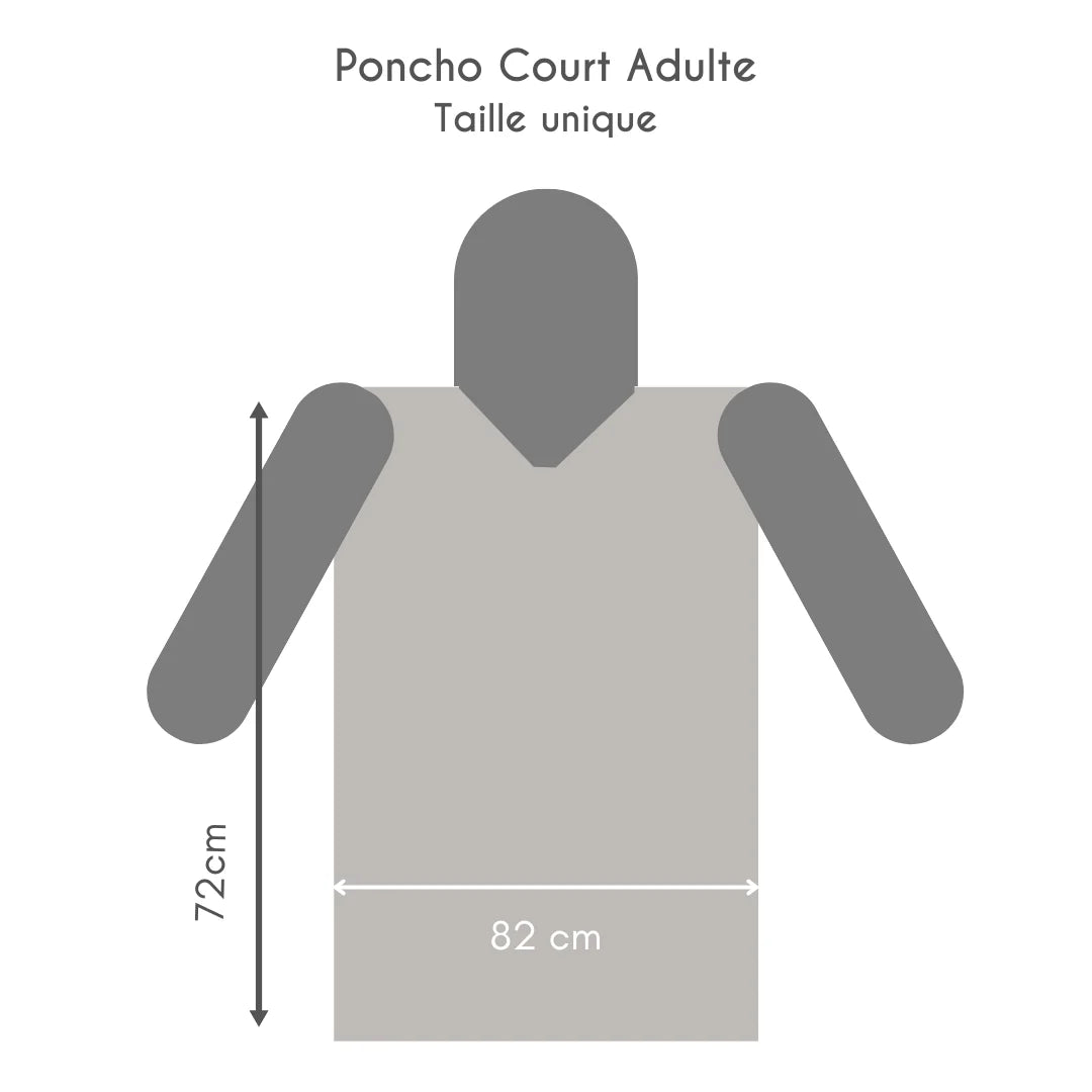 Détails des dimensions du poncho court. 