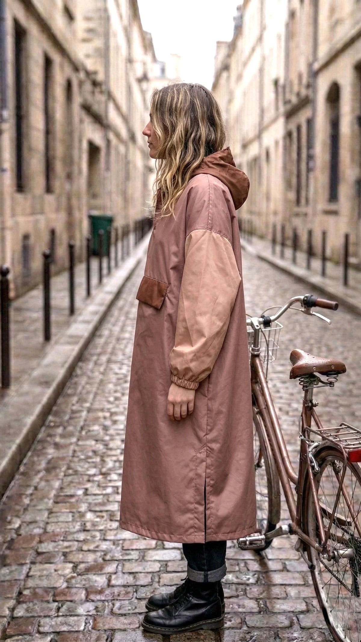Poncho de pluie long imperméable, marron.