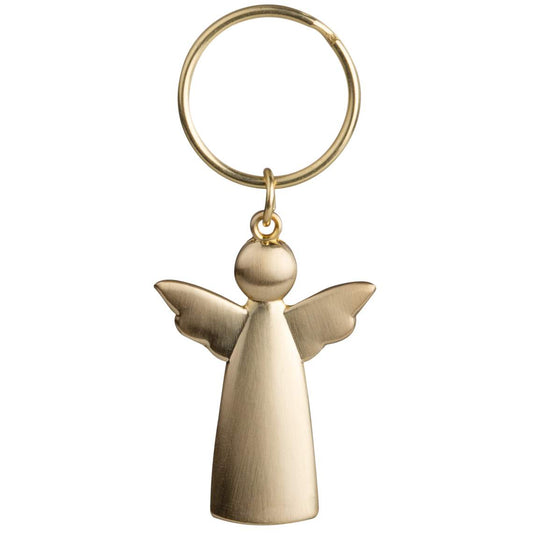 Porte-clé en métal brossé doré en forme d'ange minimaliste.