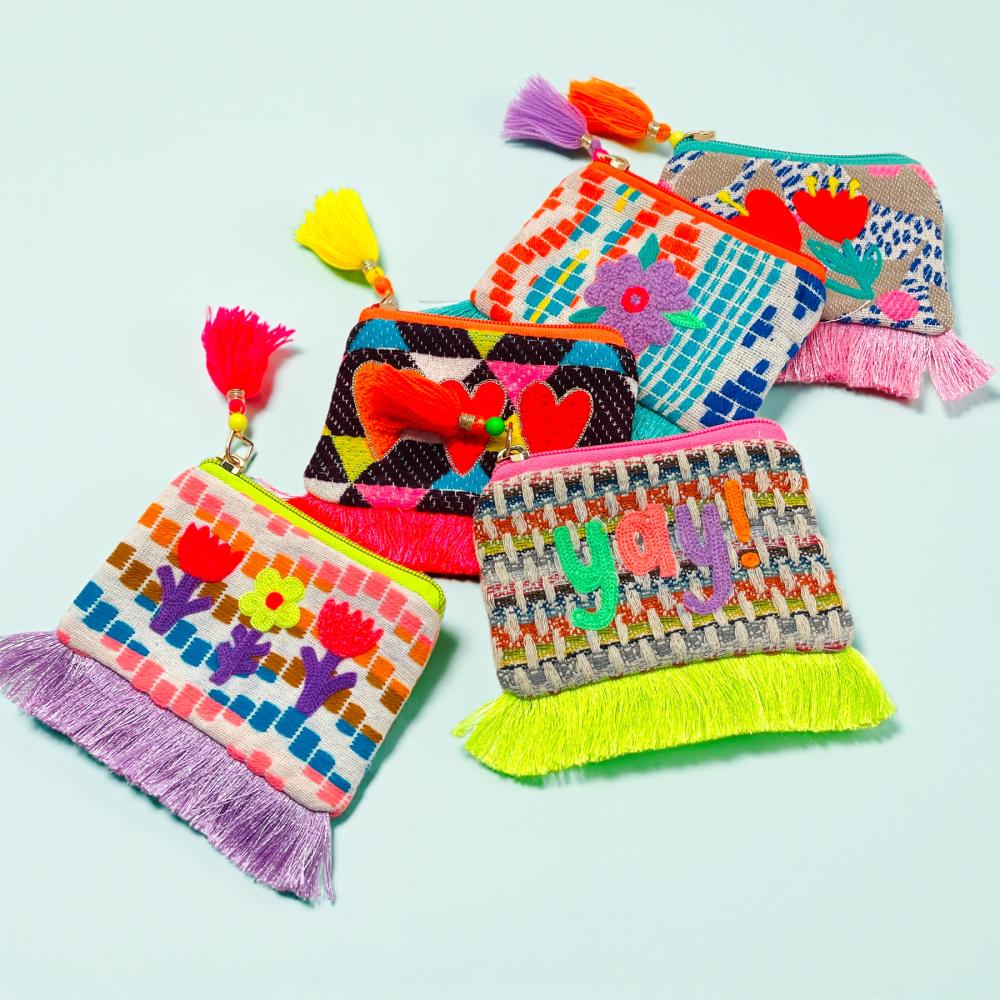 PORTE MONNAIE COLORÉS BRODÉS AVEC FRANGES -LA-PETITE-BOITE-JAUNE-