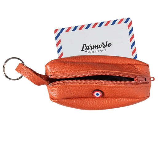 PORTE MONNAIE ET PORTE CLE CUIR ORANGE LARMORIE - LA PETITE BOITE JAUNE