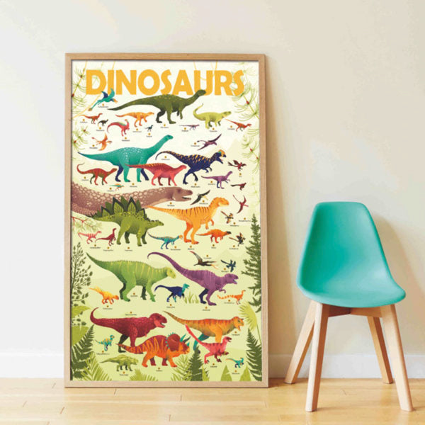 Poster XXL avec stickers repositionnables à coller, thème Dinosaures.