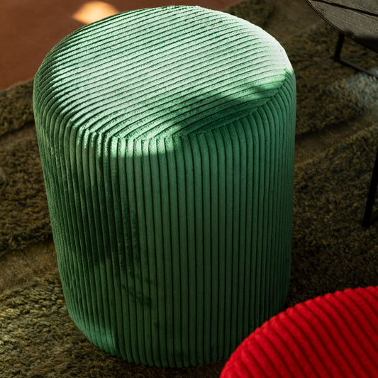 Pouf en velours côtelé vert