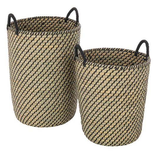 Panier avec anses en paille naturelle et noire - 2 tailles