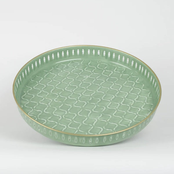 Plateau rond en métal émaillé coloré