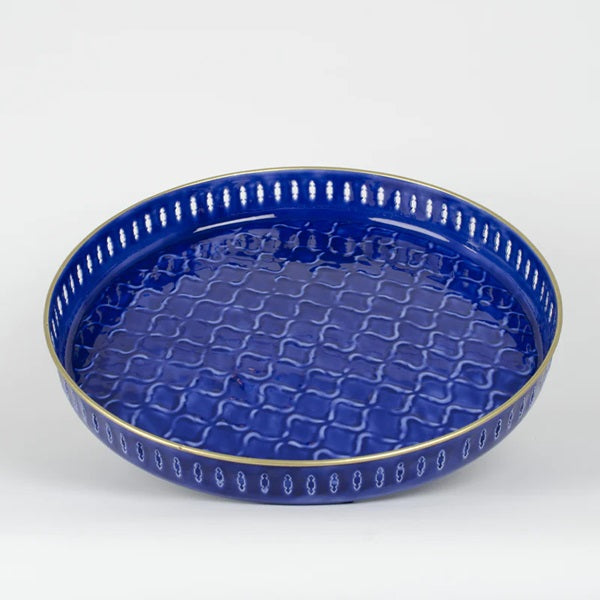 Plateau rond en métal émaillé coloré