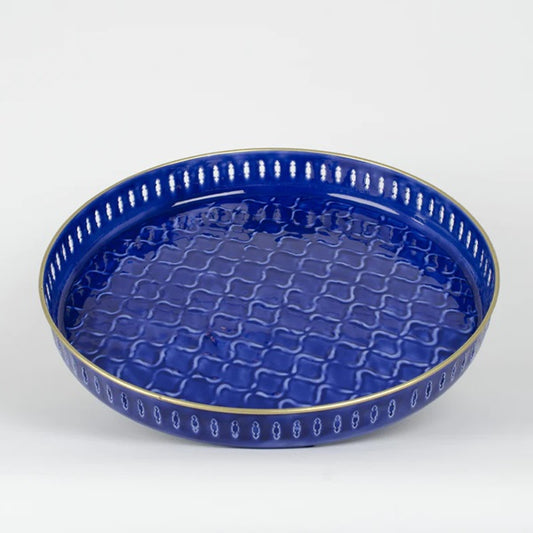 Plateau rond en métal émaillé coloré