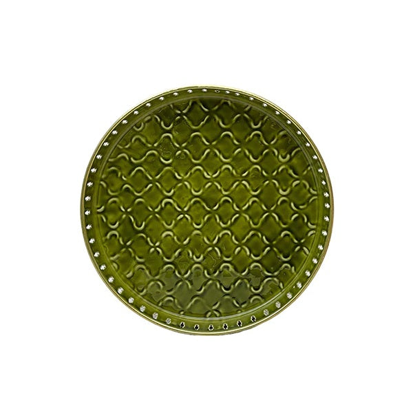 Plateau rond en métal émaillé coloré