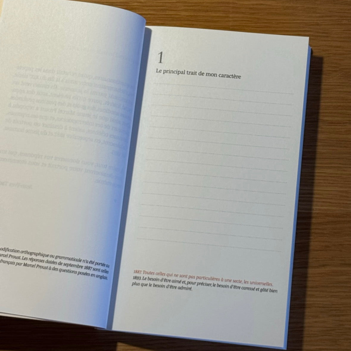 Question 1 du questionnaire de Marcel Proust
