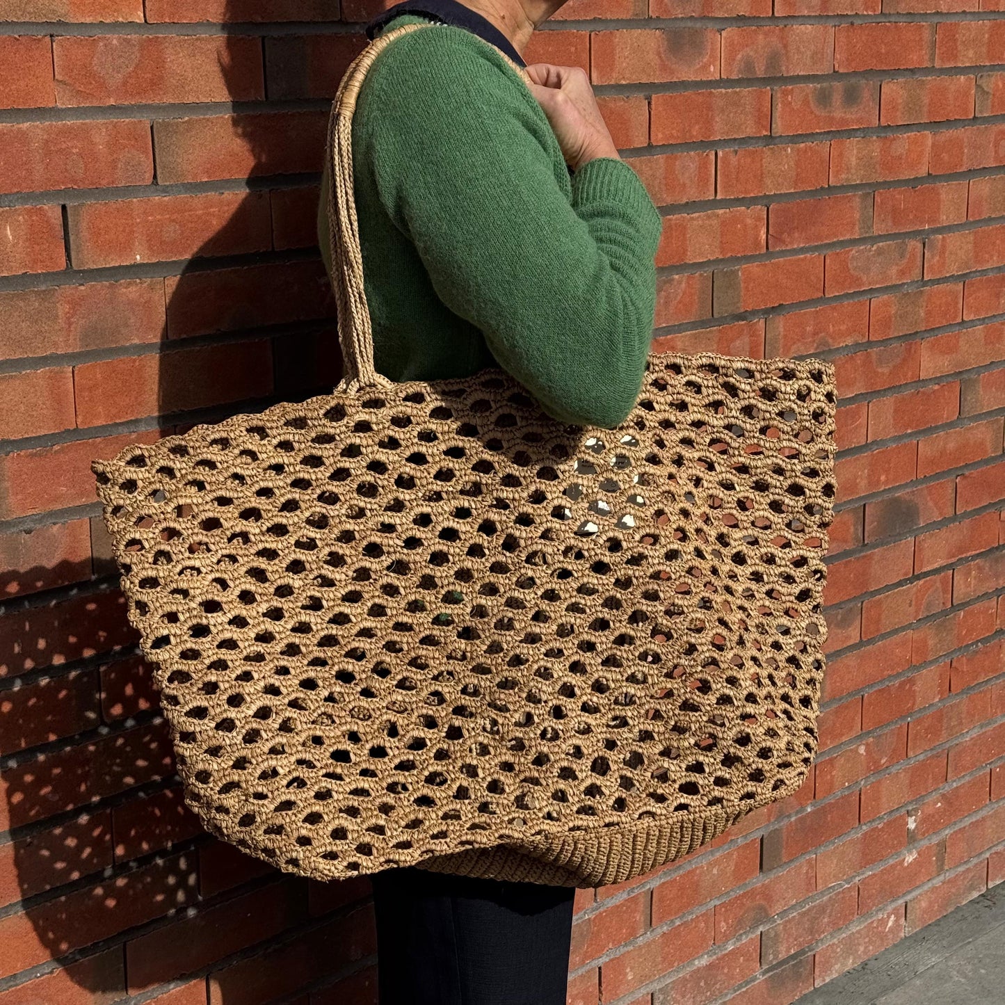 SAC CABAS GRANDE TAILLE EN RAPHIA CROCHETE A LA MAIN - LA PETITE BOITE JAUNE