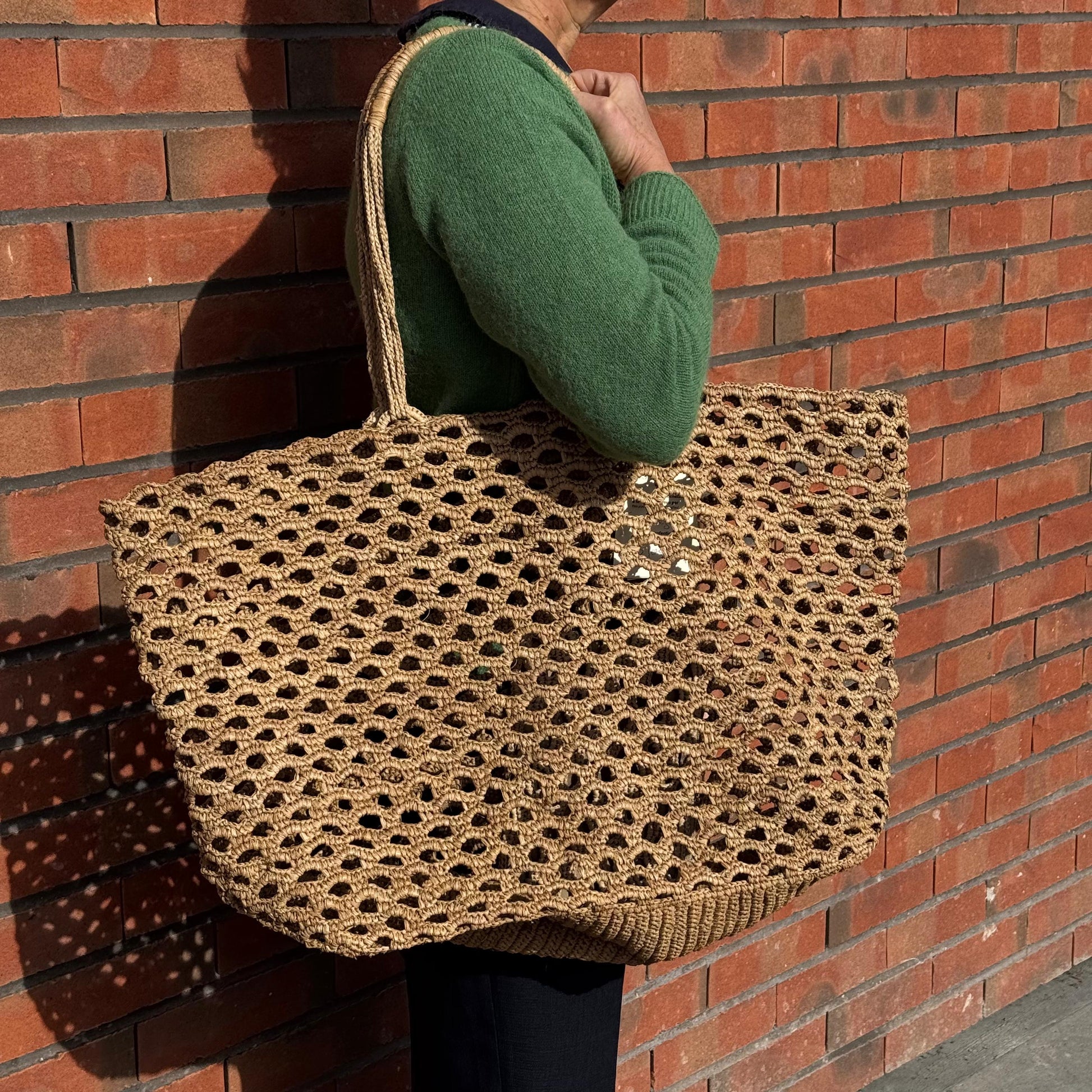 SAC CABAS GRANDE TAILLE EN RAPHIA CROCHETE A LA MAIN - LA PETITE BOITE JAUNE