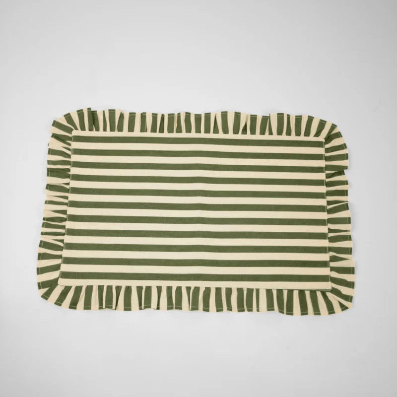 SET DE TABLE RAYE VERT A VOLANTS - LA PETITE BOITE JAUNE