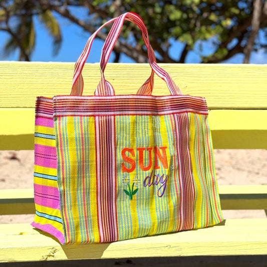 Cabas sac de loisirs XL en plastique recyclé jaune Sunday