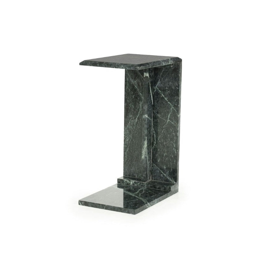 Table d'appoint en marbre vert, forme graphique et géométrique. 
