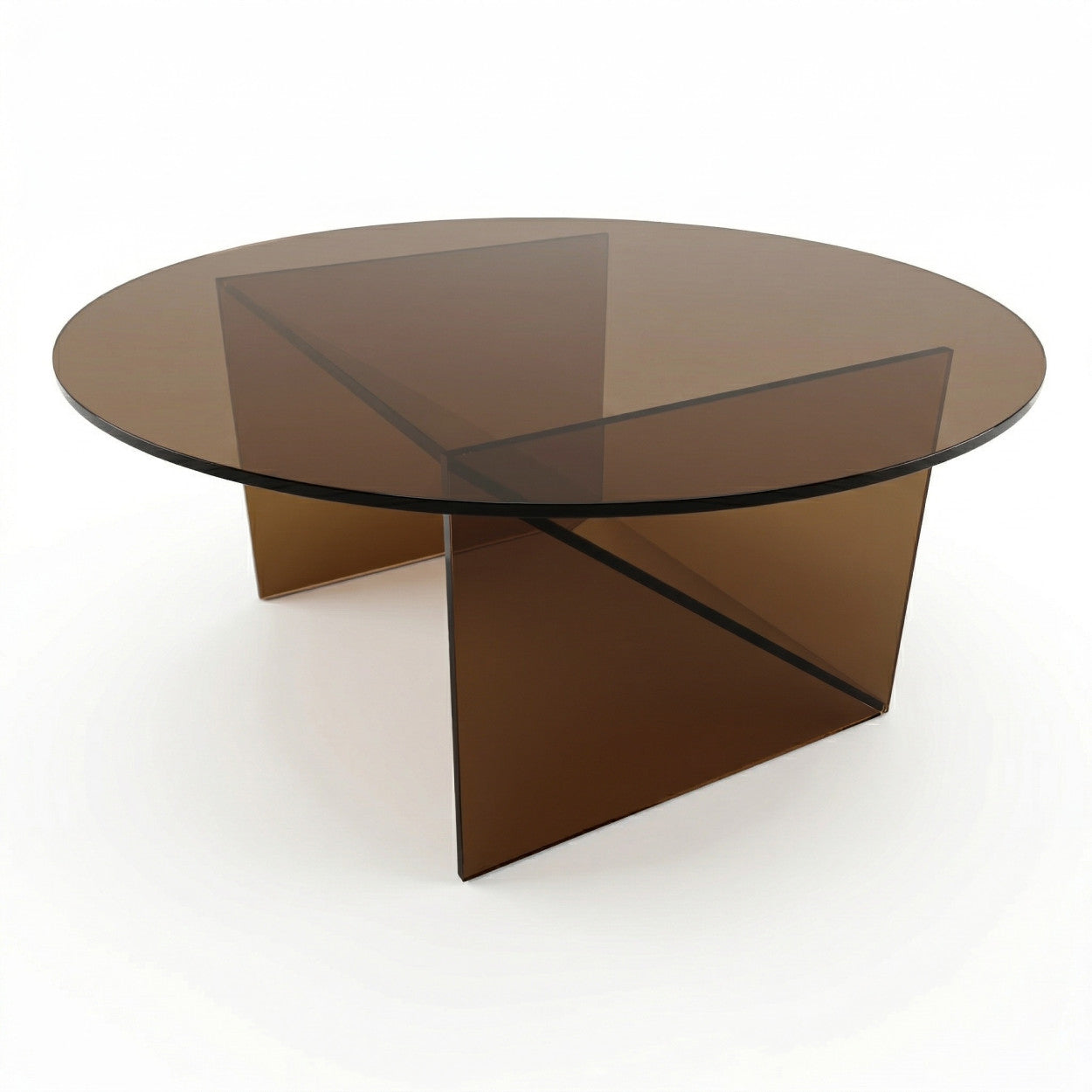 TABLE BASSE EN VERRE AMBRE ESPRIT SEVENTIES - LA PETITE BOITE JAUNE