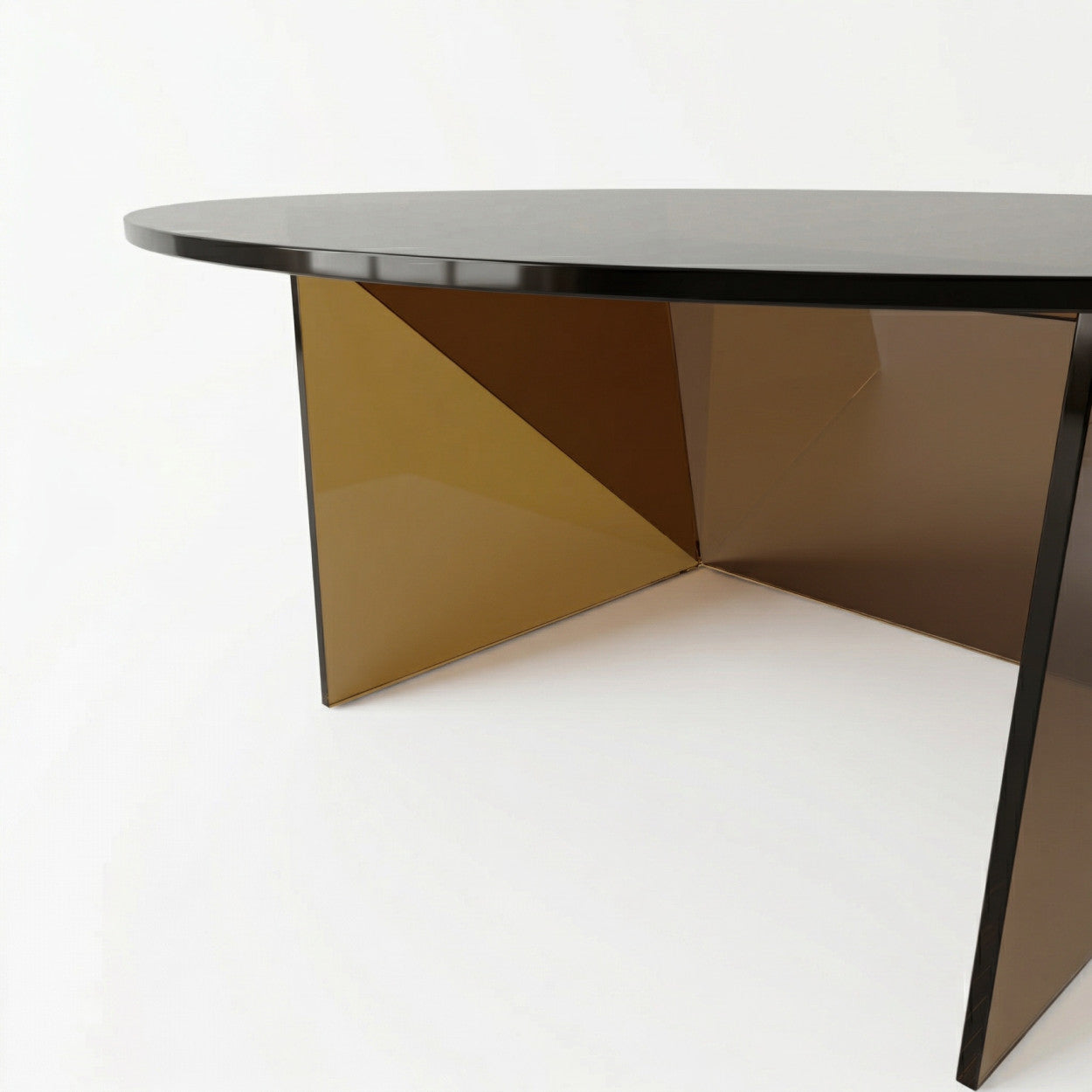 TABLE BASSE EN VERRE AMBRE ESPRIT SEVENTIES - LA PETITE BOITE JAUNE