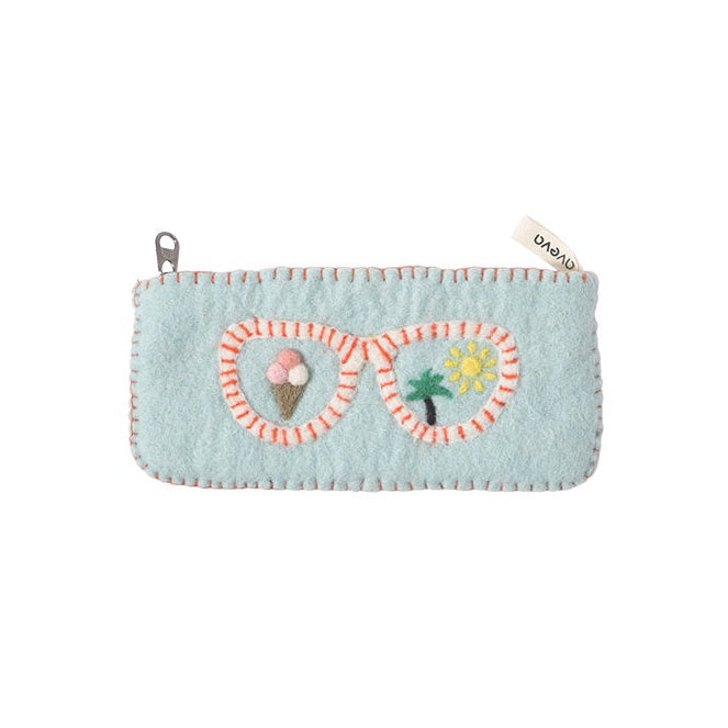 Trousse à crayons en laine feutrée bleue
