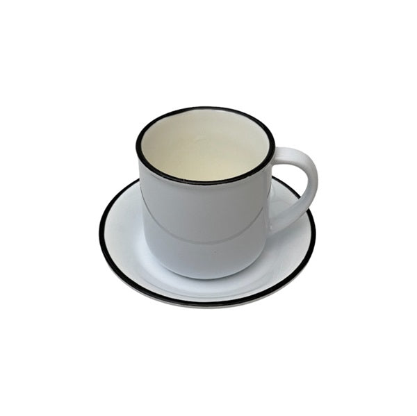 Tasse et sous-tasse pour expresso en céramique blanche avec liseré noir